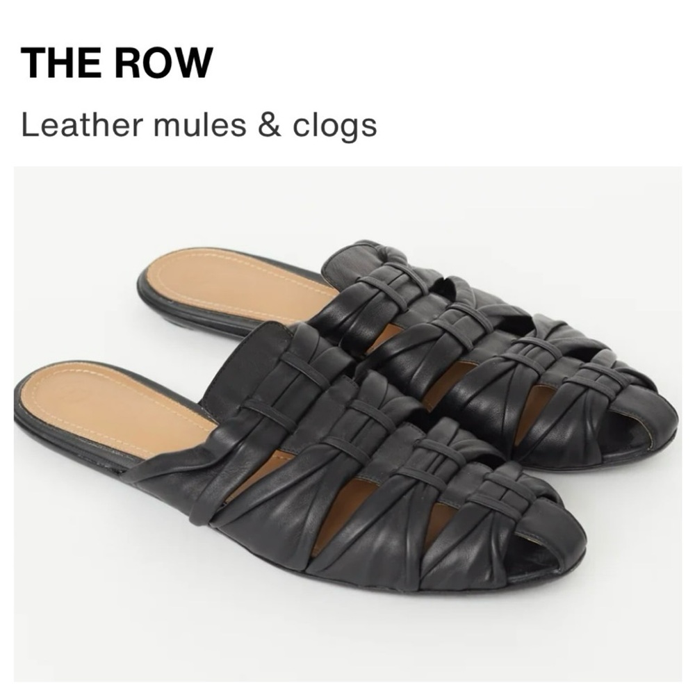 THE ROW Women’s Black Lattice Capri knotted Design Leather Slip On Mules